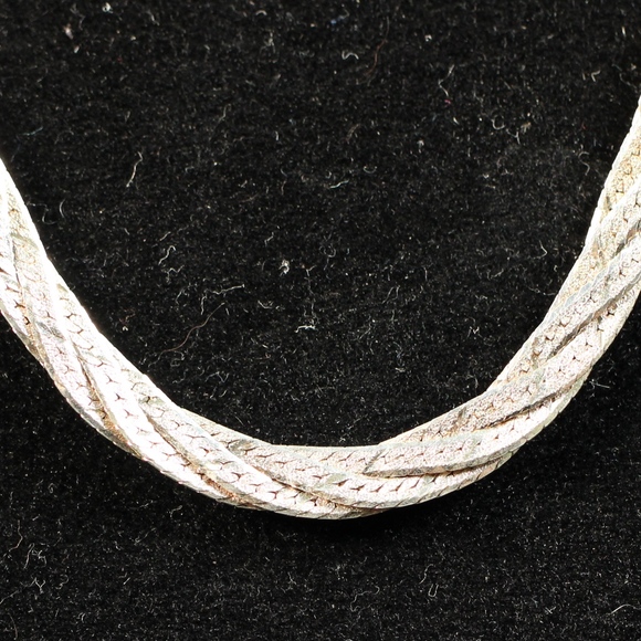 Sterling Silver 925 Flat Rope Chain Woven Necklace - Picture 2 of 8